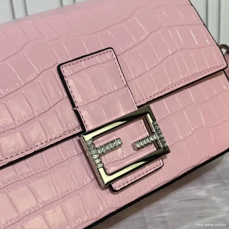 Cheap HOT Crocodile Leather In Fendi Baguette Tiffany Pink Bag Medium 0623